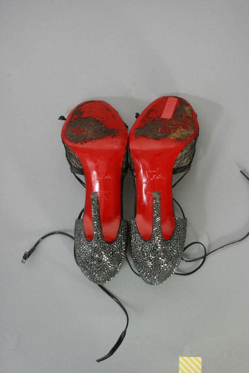 Christian LOUBOUTIN glamorous black Swarovski crystals sandals size 37 1/2 For Sale 5
