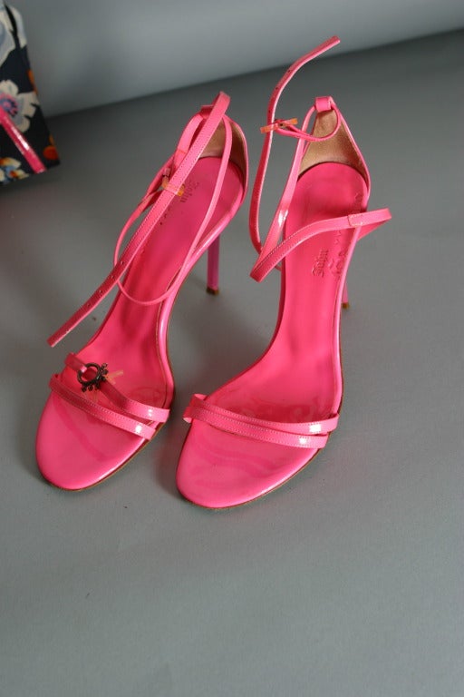 GALLIANO's sensational fluo pink sandals and matching satin hand bag For Sale 3