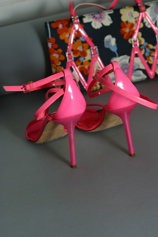 GALLIANO's sensational fluo pink sandals and matching satin hand bag For Sale 4
