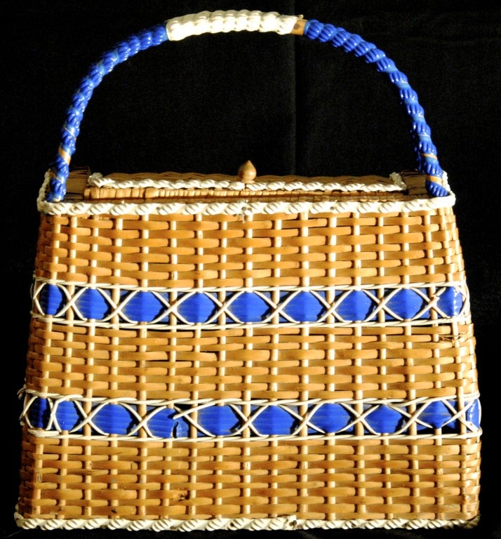 Gorgeous natural rigid osier basket , France circa 1950