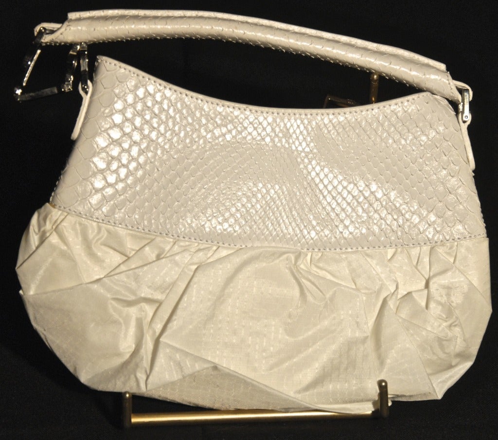 DIOR New white python and taffeta hand bag In New Condition For Sale In Newark, DE