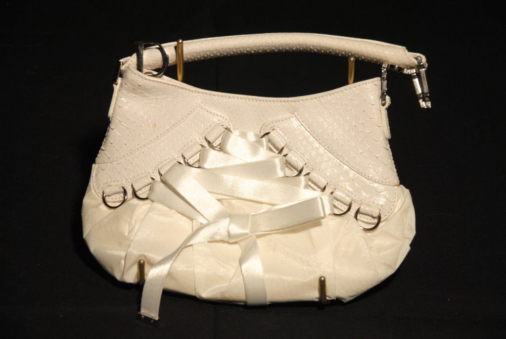 Women's DIOR New white python and taffeta hand bag For Sale