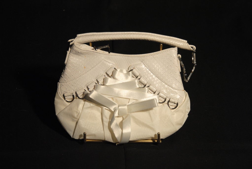 DIOR New white python and taffeta hand bag For Sale 1