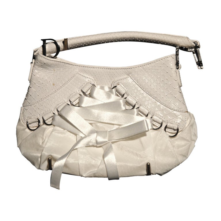 DIOR New white python and taffeta hand bag For Sale