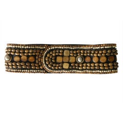 TOM FORD for YSL wide ornate belt on leather embroidered with wooden ornaments