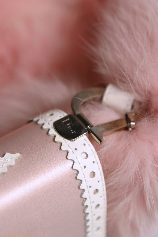 2004 Galliano for DIOR ultra glamorous pink satin and pink fox evening hand bag In New Condition In Newark, DE
