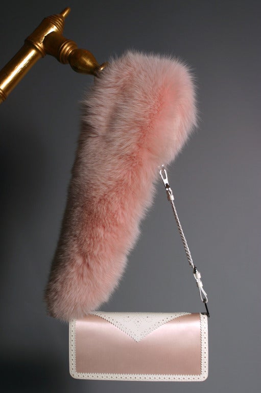 Women's 2004 Galliano for DIOR ultra glamorous pink satin and pink fox evening hand bag