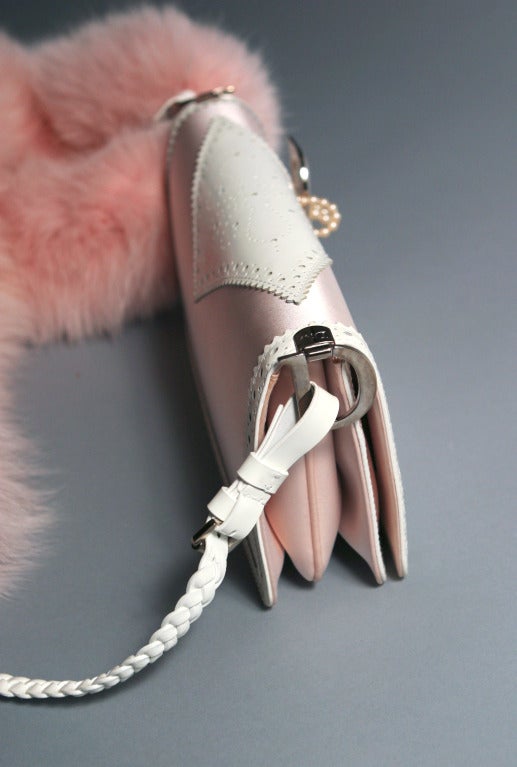 2004 Galliano for DIOR ultra glamorous pink satin and pink fox evening hand bag 1