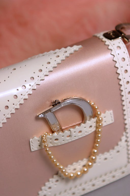 2004 Galliano for DIOR ultra glamorous pink satin and pink fox evening hand bag 3