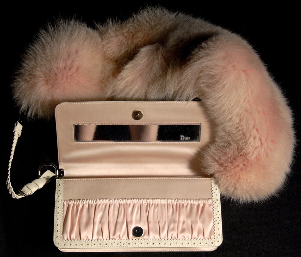 2004 Galliano for DIOR ultra glamorous pink satin and pink fox evening hand bag 4
