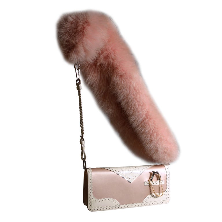 2004 Galliano for DIOR ultra glamorous pink satin and pink fox evening hand bag