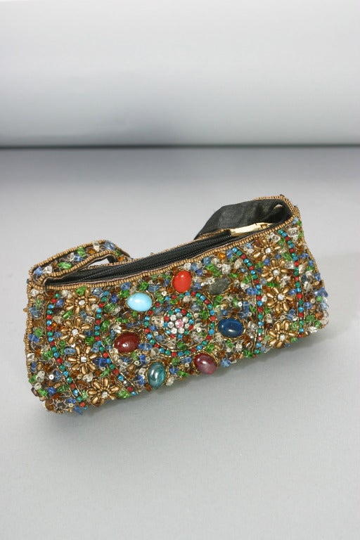 1970's french fully embroidered jewel like handbag In Excellent Condition For Sale In Newark, DE