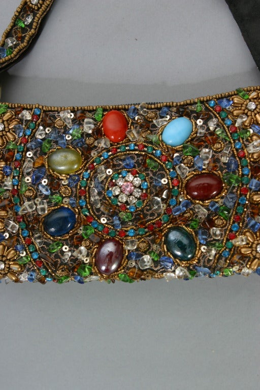 Women's 1970's french fully embroidered jewel like handbag For Sale