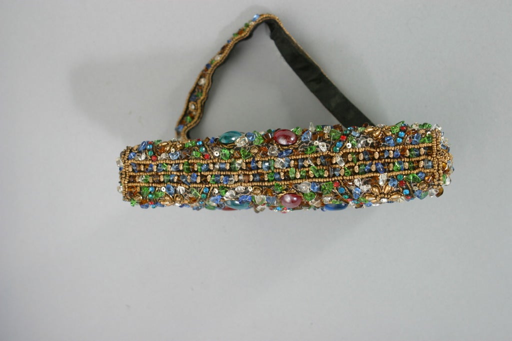1970's french fully embroidered jewel like handbag For Sale 1
