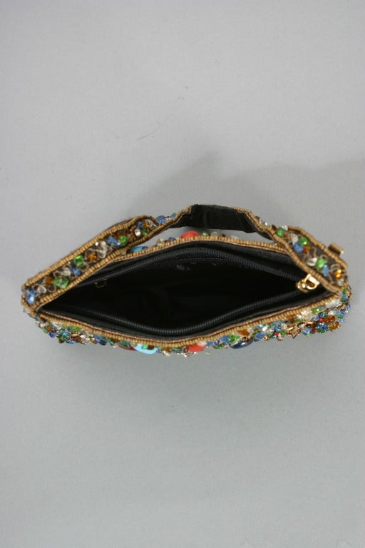 1970's french fully embroidered jewel like handbag For Sale 4