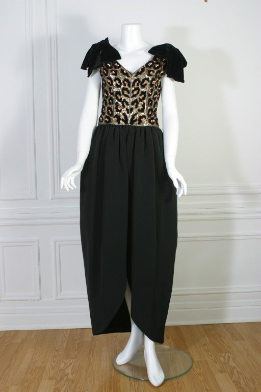 1980s DIOR black ottoman and velvet evening gown