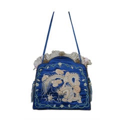 1920s French haute couture superb blue silk embroidered handbag