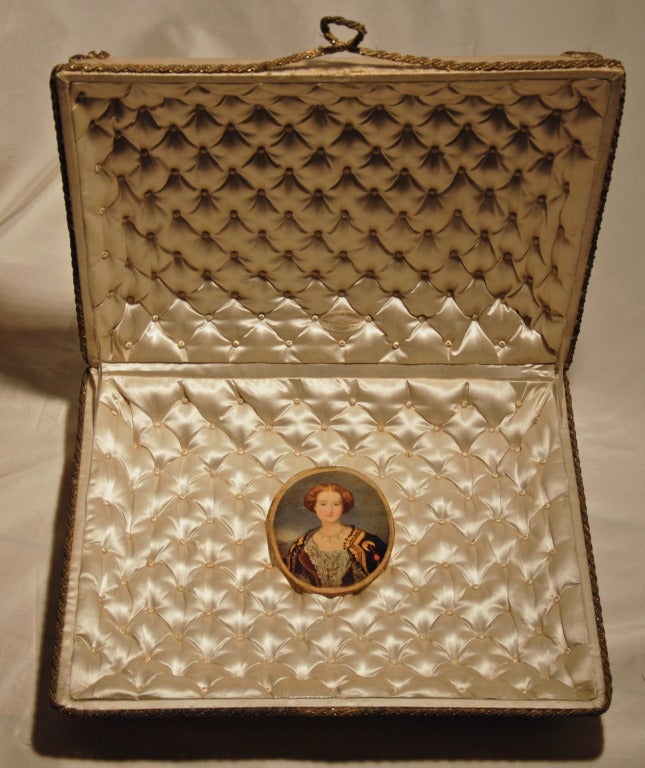 Women's 1850s Exceptional white satin embroidered box from the Empress Eugenie of France For Sale