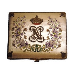 Antique 1850s Exceptional white satin embroidered box from the Empress Eugenie of France