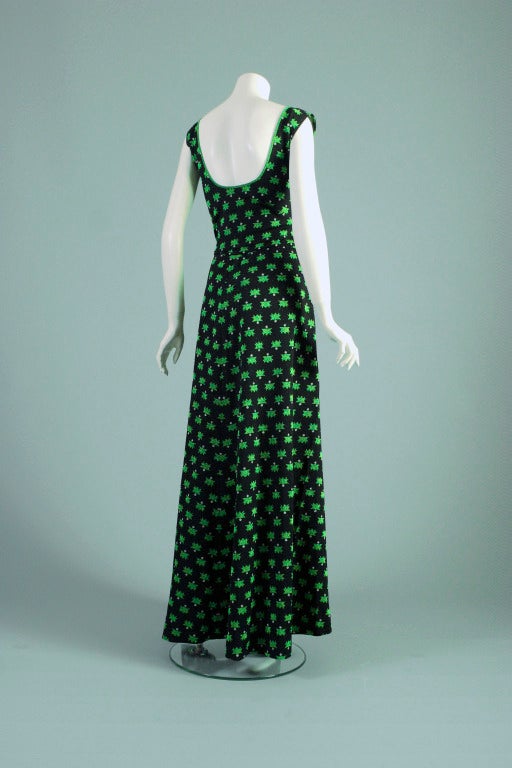1970 LANVIN black printed Lurex long shimmering evening dress In New Condition For Sale In Newark, DE