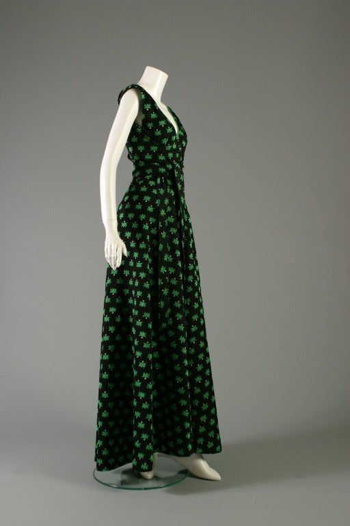 Women's 1970 LANVIN black printed Lurex long shimmering evening dress For Sale
