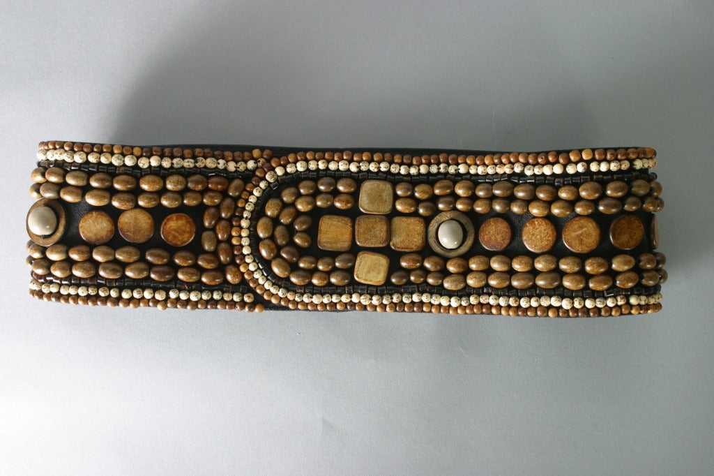 TOM FORD for YSL wide ornate belt on leather embroidered with wooden ornaments