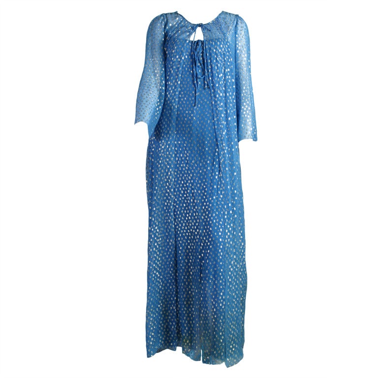 1976 DIOR HAUTE COUTURE shimmering blue chiffon evening ensemble