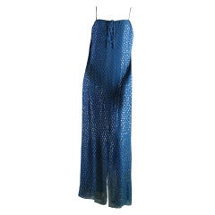 Vintage 1976 DIOR HAUTE COUTURE shimmering blue chiffon evening ensemble