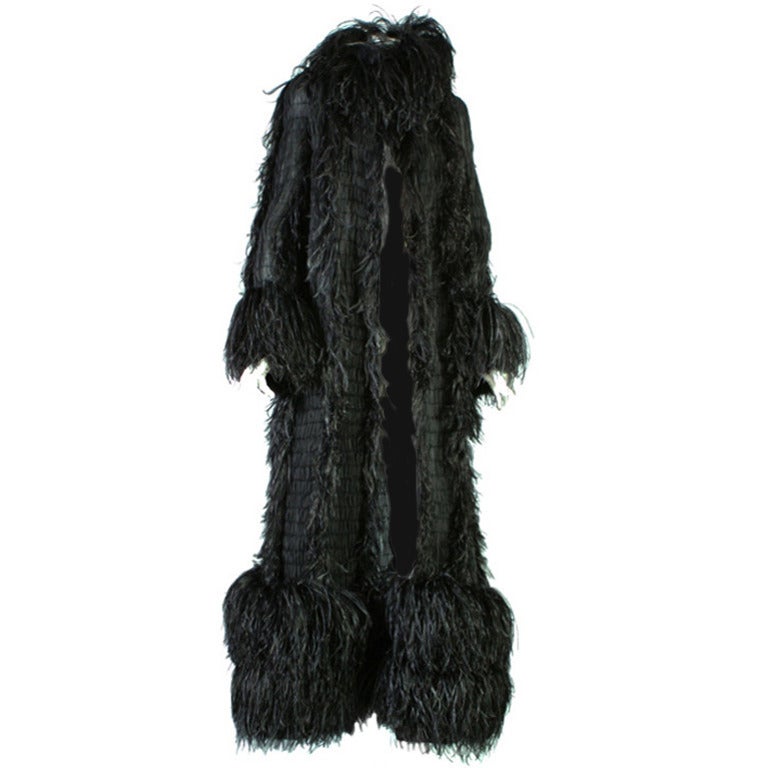 1990s CHANEL HAUTE COUTURE smocked chiffon and ostrich feathers evening coat For Sale