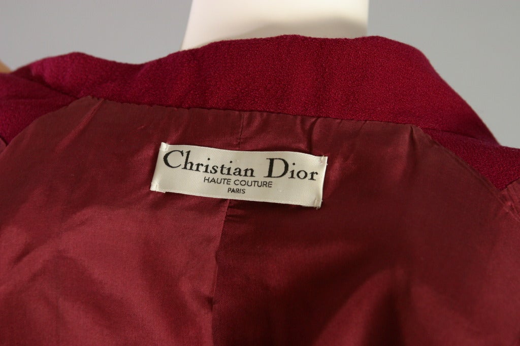 2000's glamorous DIOR HAUTE COUTURE raspberry wool crepe suit For Sale 6