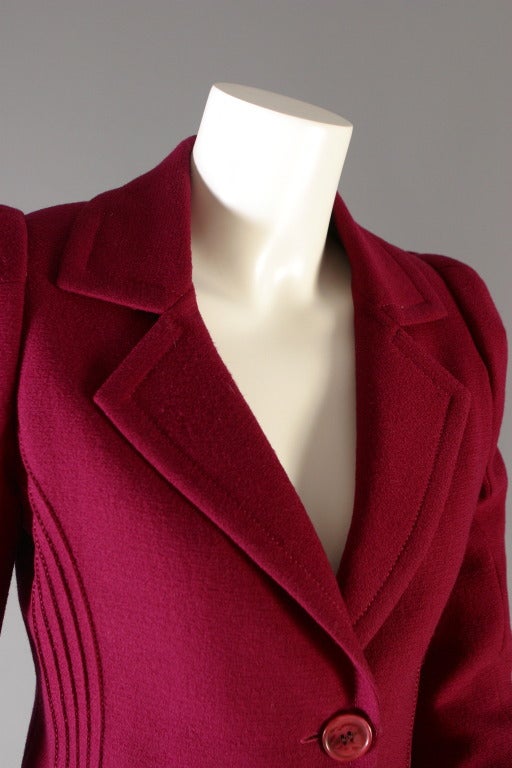 2000's glamorous DIOR HAUTE COUTURE raspberry wool crepe suit For Sale ...