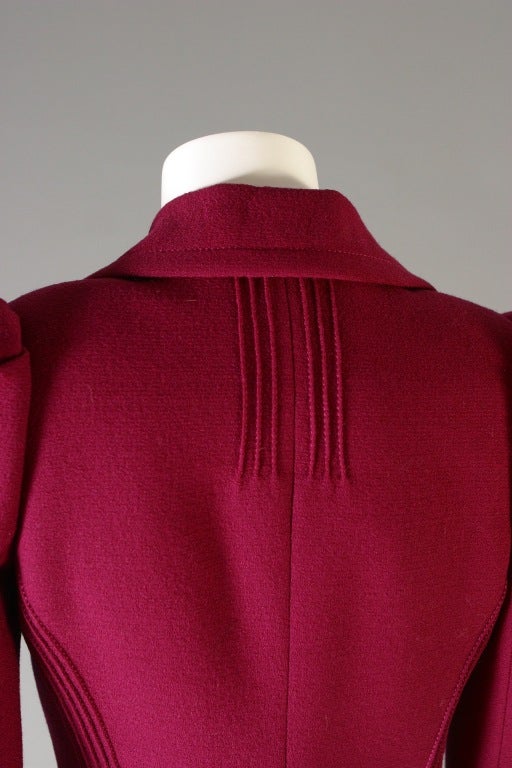 2000's glamorous DIOR HAUTE COUTURE raspberry wool crepe suit For Sale 1