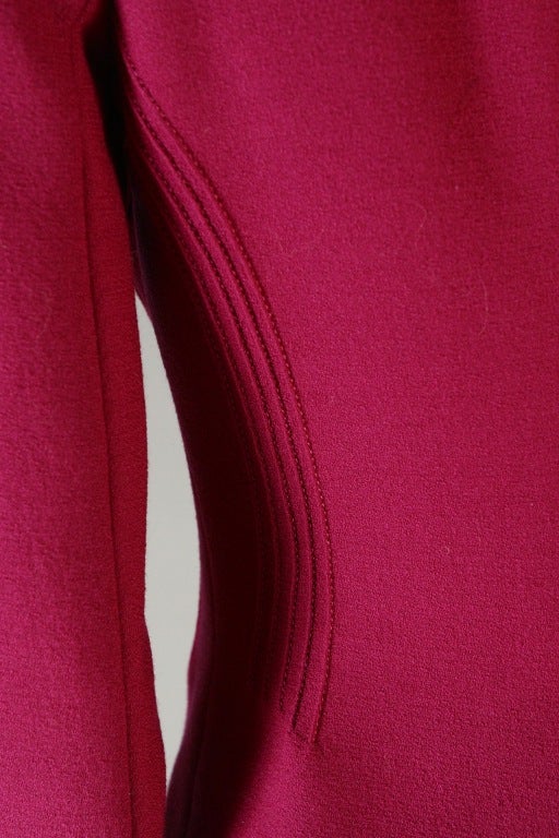 2000's glamorous DIOR HAUTE COUTURE raspberry wool crepe suit For Sale 2