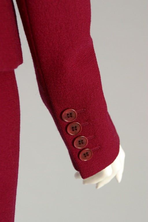 2000's glamorous DIOR HAUTE COUTURE raspberry wool crepe suit For Sale 4