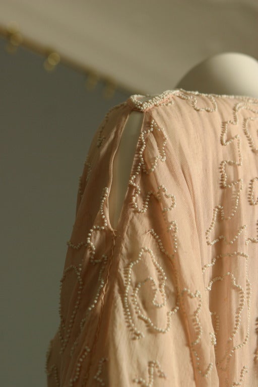 1920s French beaded flesh- colored muslin dress For Sale 1