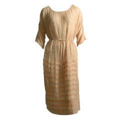 Vintage 1920s French beaded flesh- colored muslin dress