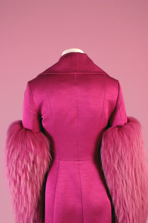 Women's 2007 Divine DIOR hot pink jersey fox sleeved evening coat