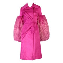2007 Divine DIOR hot pink jersey fox sleeved evening coat