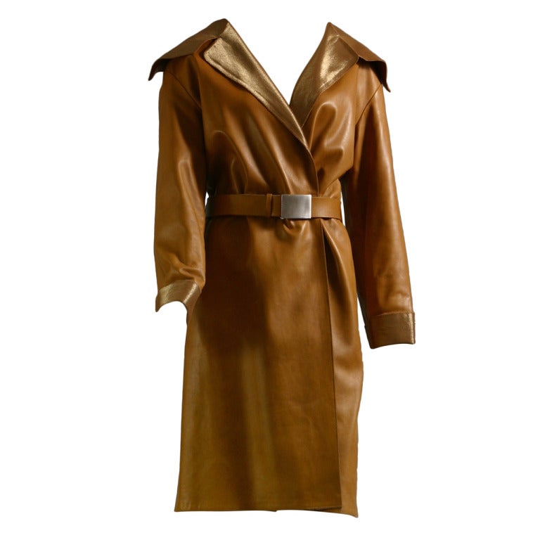1999 CHANEL fawn-colored lambskin and gold lurex coat For Sale