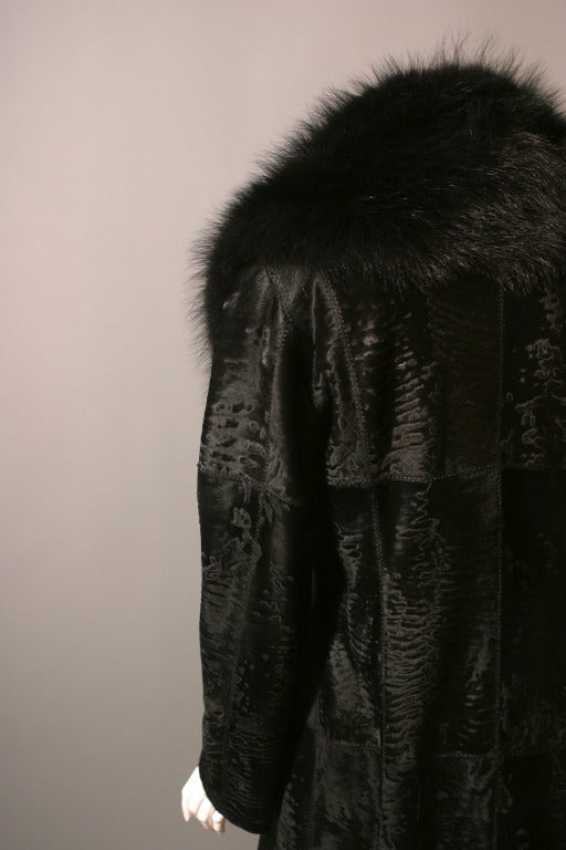 Prestigious FENDI black Breitschwanz and fox fur coat For Sale 1