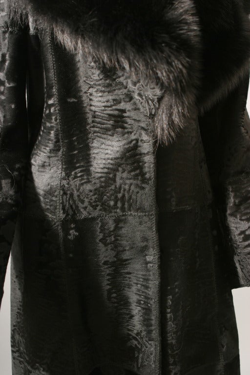 Prestigious FENDI black Breitschwanz and fox fur coat For Sale 2