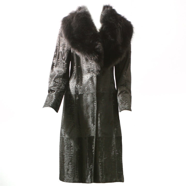 Prestigious FENDI black Breitschwanz and fox fur coat For Sale