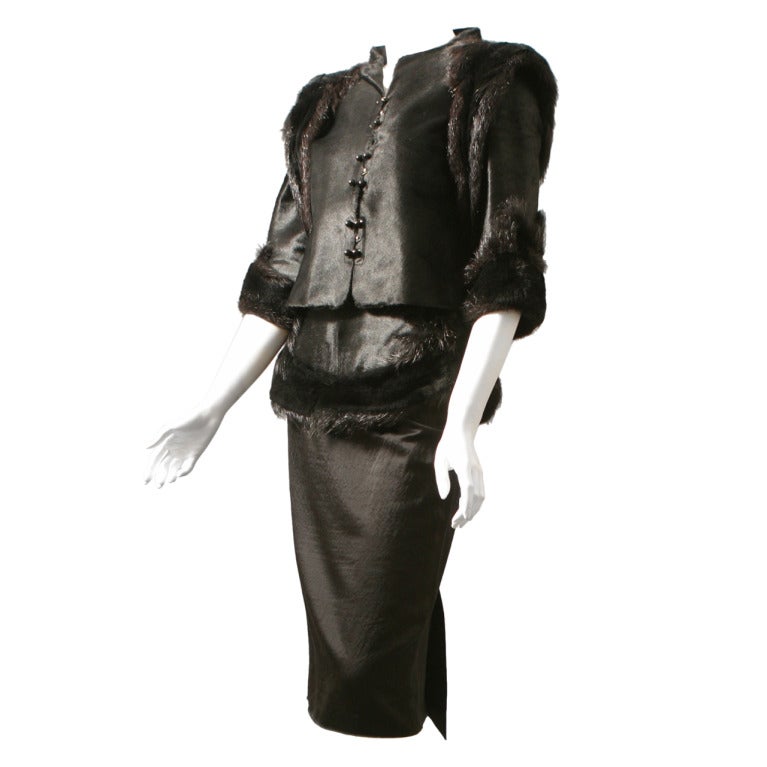 2006 ROCHAS COUTURE sublime pony hair and nutria suit For Sale