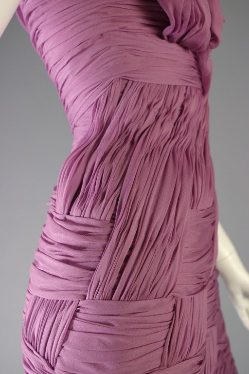 2007 DIOR HAUTE COUTURE mauve chiffon cocktail dress For Sale 2