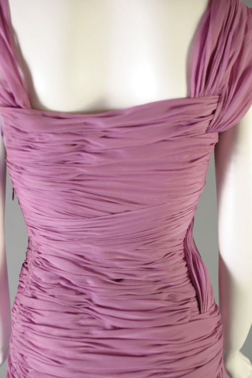 2007 DIOR HAUTE COUTURE mauve chiffon cocktail dress For Sale 3