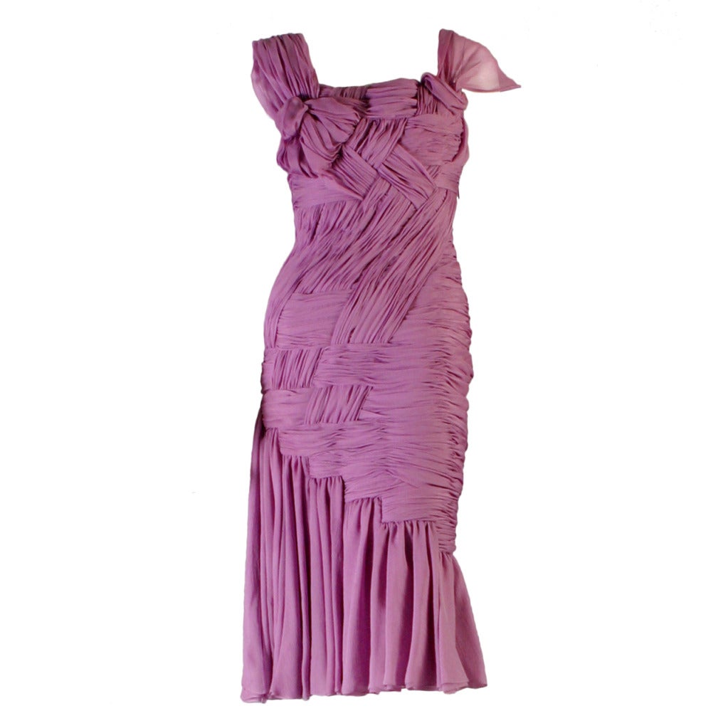 2007 DIOR HAUTE COUTURE mauve chiffon cocktail dress For Sale