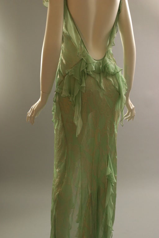 DIOR see through Nile green shimmering evening dress In Excellent Condition For Sale In Newark, DE