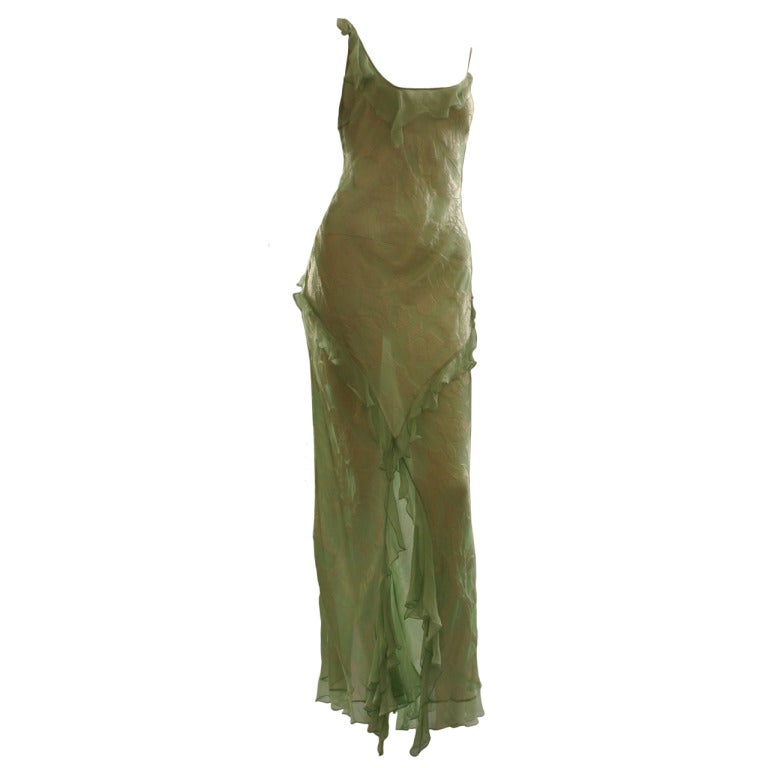 DIOR see through Nile green shimmering evening dress For Sale