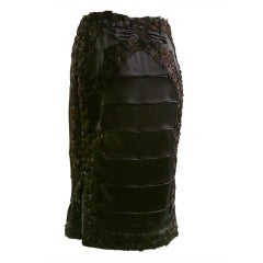 2000s Yves Saint Laurent black silk satin and cock feathers cocktail skirt