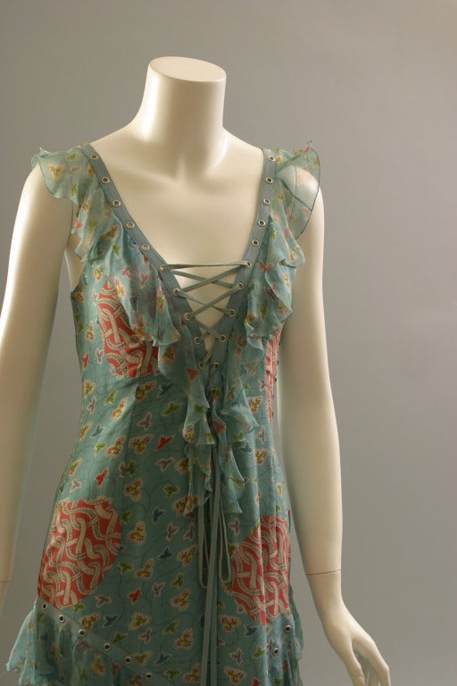 2003 DIOR printed chiffon laced evening gown For Sale 1